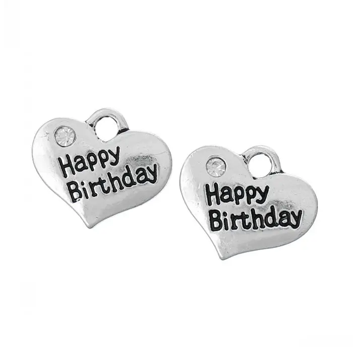 Happy Birthday Heart Charm Pendants - DoreenBeads Silver Color, Clear Rhinestone - 16mm X 14mm (5/8 X 4/8) - Pack of 20 image 3