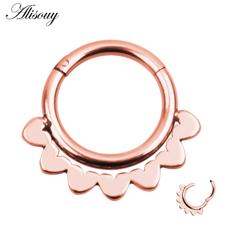 EM0894-5 Rose Gold 1 шт., 6 видов стилей, двухслойные стальные кликер, сегментные кольца для носа, шарнирное кольцо для пирсинга перегородки носа, для женщин и мужчин, ювелирные изделия для тела, Ombligo - Окраска металла: EM0894-5 Rose Gold