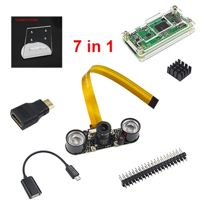 Raspberry Pi Zero камера комплект 5MP камера ночного видения с Чехол алюминиевый радиатор HDMI адаптер для Raspberry Pi Zero W Pi0 - Цвет: transparent