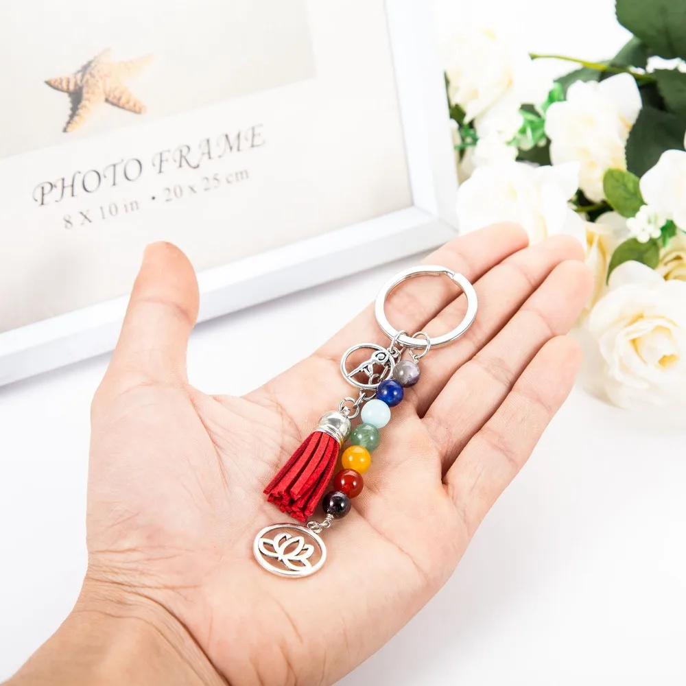 2016 new arrival fashion silver plated tassel Doll lotus Colored beads keychain for woman&ampman charm Christmas present | Украшения и