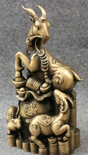 wholesale factory 10&quot Folk Chinese Year Zodiac Bronze Wealth Treasure 3 Sheep Goat Family Statue |