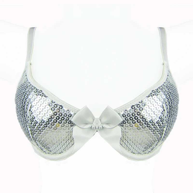Женский бюстгальтер расшитый блестками с пуш ап и глубоким v образным вырезом