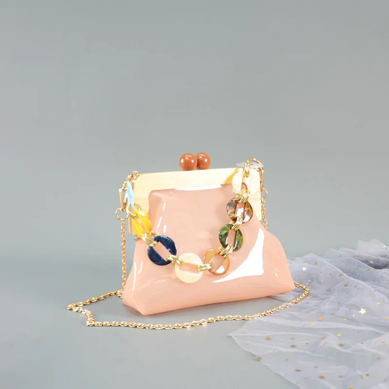 Прозрачная Желейная сумка на цепочке Сумочка плечо с деревянным зажимом Женский