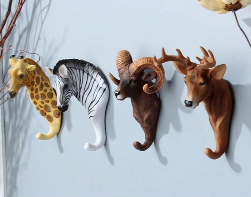 3D креативные настенные животные настенные подвесные ключи/декоративные крючки Европейский декоративный крючок изделия из смолы настенный крючок настенный держатель ключа