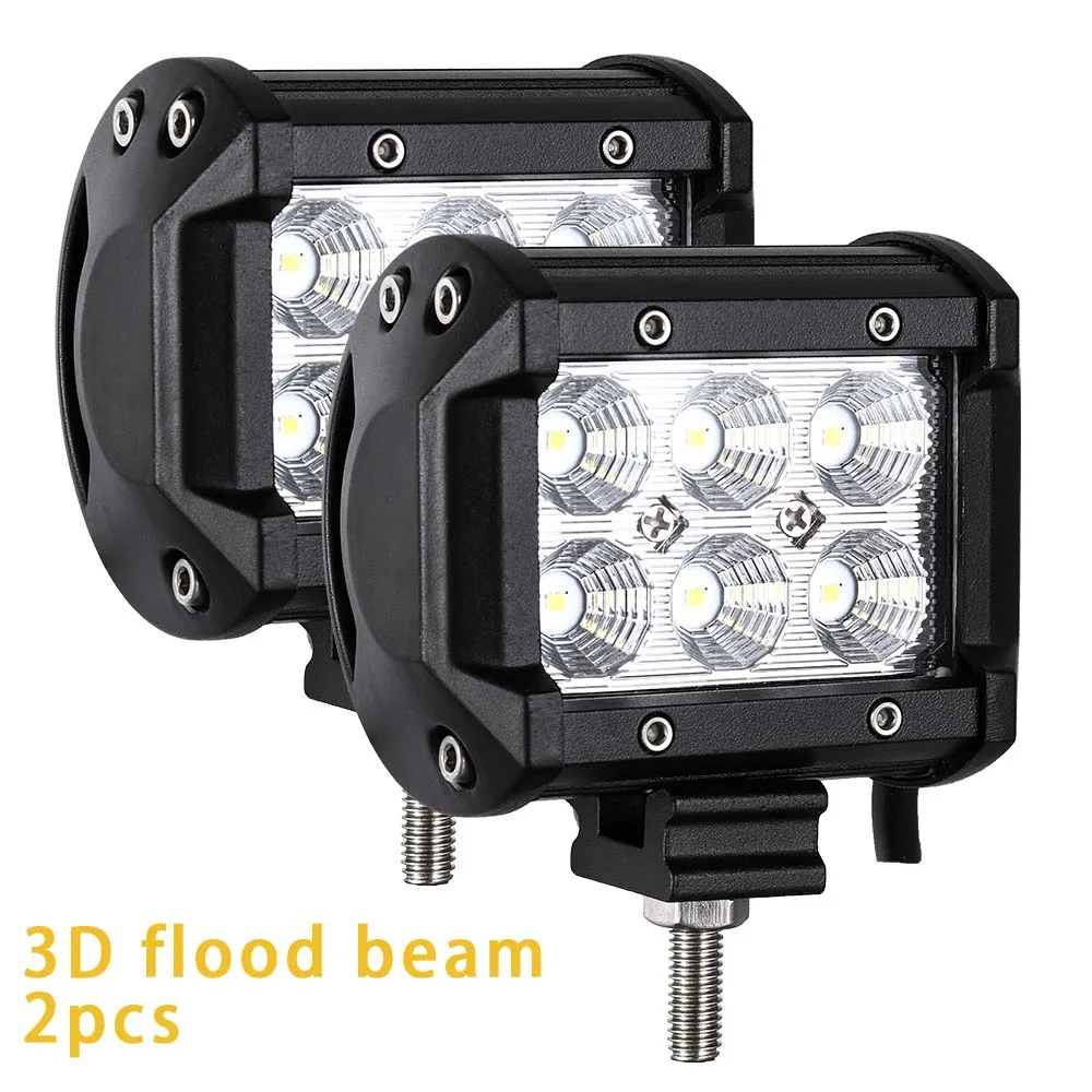 2PCS 18W Flood Светодиодный фонарь для внедорожника, 4WD, для грузовика, трактора, лодки, прицепа, 4x4, для внедорожника, квадроцикла, 12 В, 24 В, точечный прожектор, светодиодный светильник, светодиодный светильник - Цвет: 2PCS 18W Flood