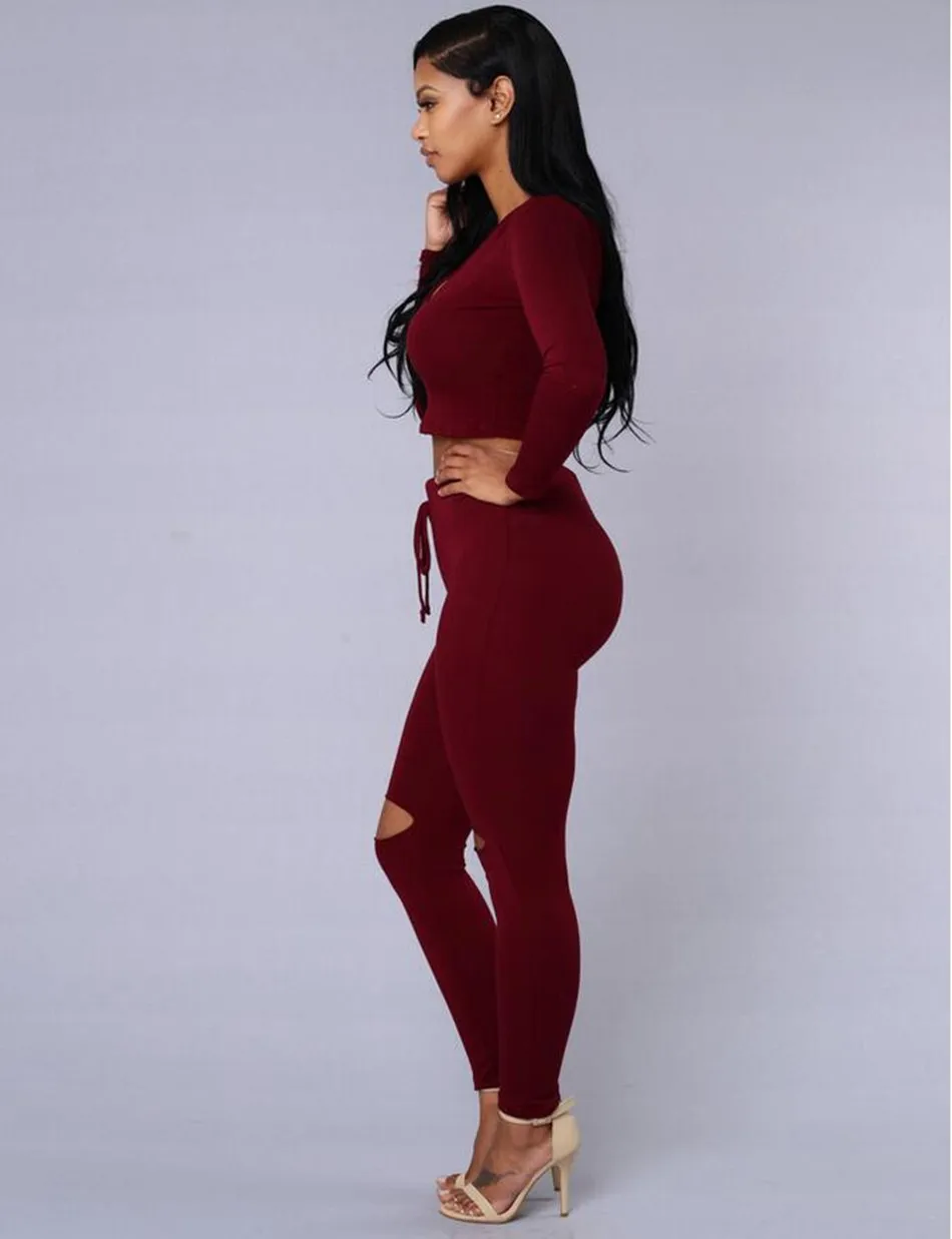 Женский брючный костюм из двух предметов облегающие рваные комбинезоны с