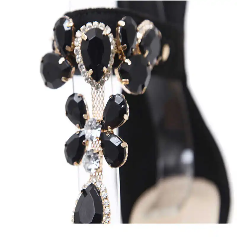 Женские сандалии со стразами на высоком каблуке с открытым носком ремешком