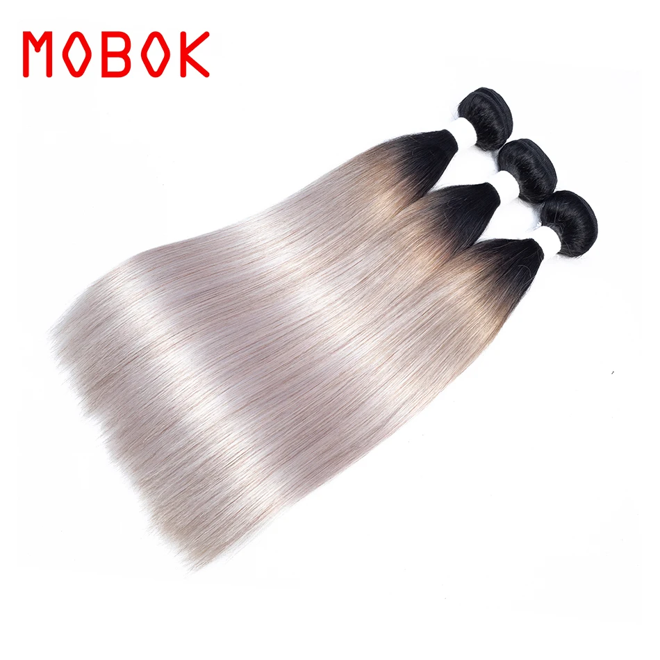 MOBOK Peruvian Straight Hair OT Cool Silver Color Pre-Colored100% Human Bundles Non Remy 10-20 Inch Weave Extension | Шиньоны и парики
