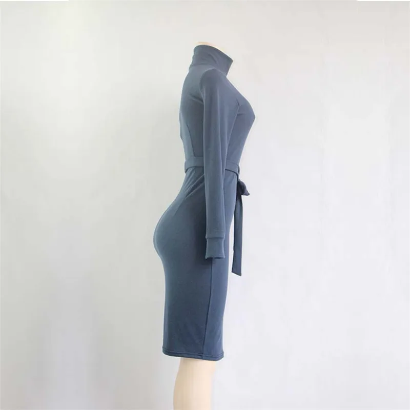 Skitzyou Женщины водолазка зима Тонкий Bodycon платье с длинным рукавом эластичные до