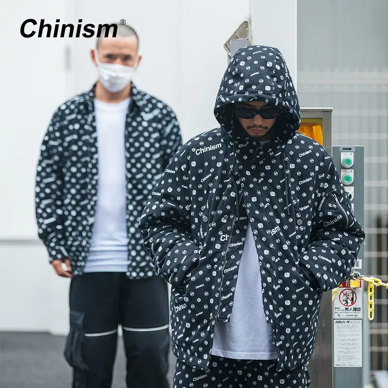 CHINISM, боковой карман, полная надпись, толстовка парка, куртки, Зимняя мода, уличная одежда, мужские пальто с капюшоном, Утолщенные, теплые куртки