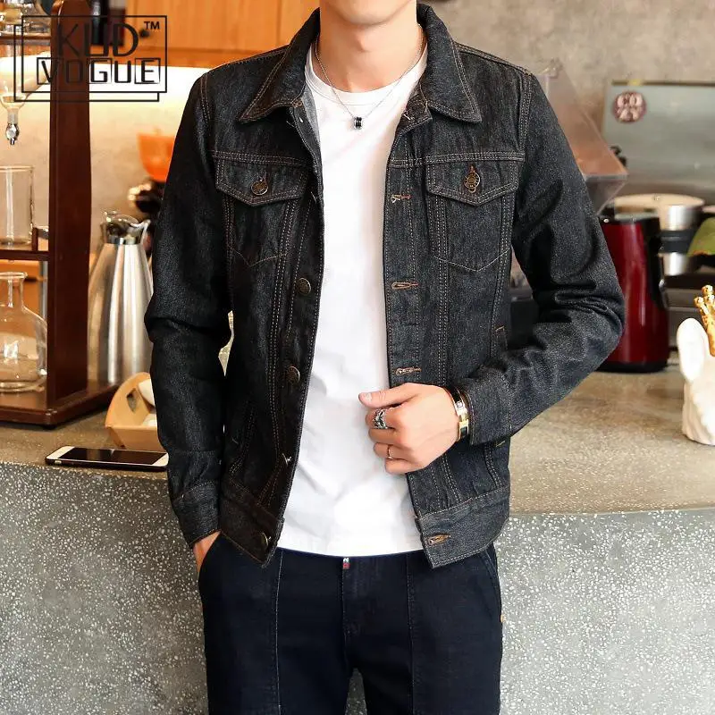 Однотонная повседневная мужская джинсовая куртка размера плюс Мужская весенняя