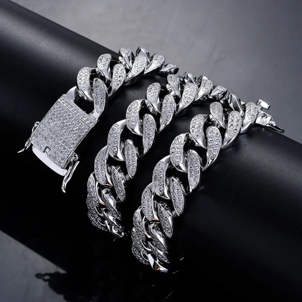 Ожерелье из кубинской цепи Майами 18 мм в стиле хип-хоп рок сверкающее мужское