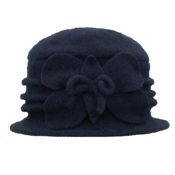 YOUBOME женские шляпы Fedoras шерсть купол осень зима шапки для женщин цветочные повседневные теплые леди флоппи Твердые Мягкие женские шляпы - Цвет: navy