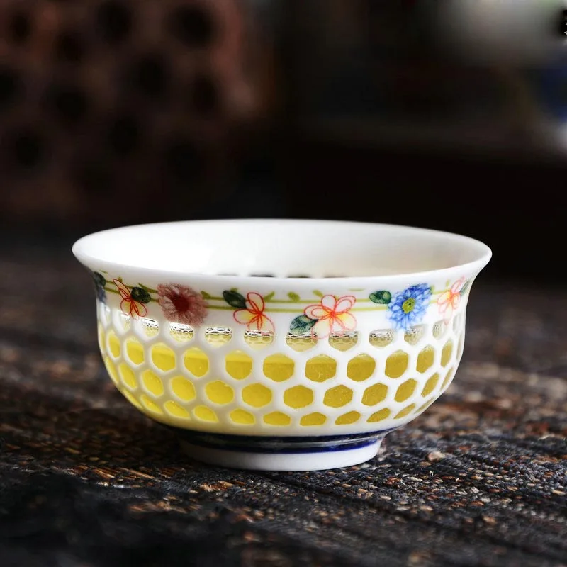Jingdezhen 6 шт./лот 50 мл сине белый фарфор полые сотовые керамические чайные чашки