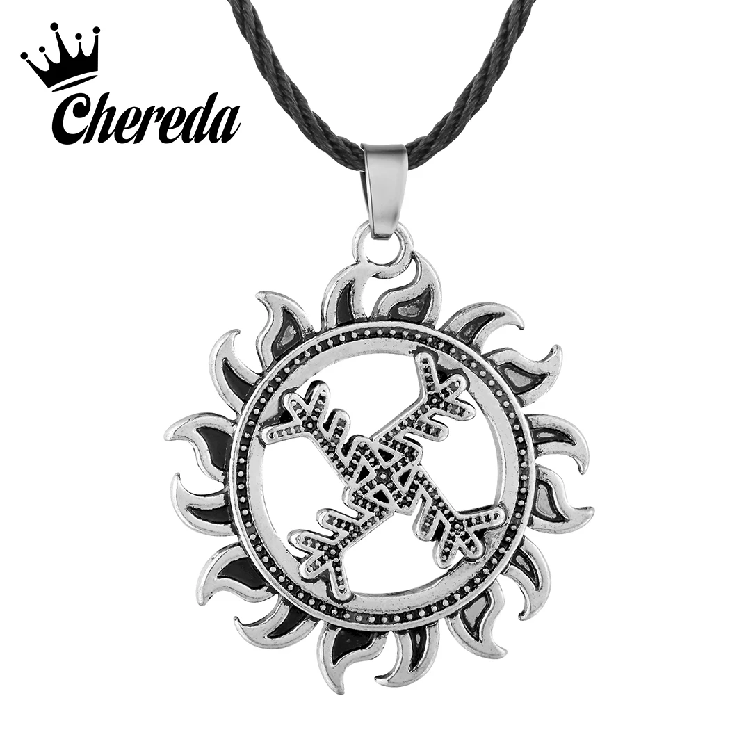 

Chereda Swastika Whirling Log Necklace for Men Luck Symbol Life Viking Hollow Sun Pendants Necklaces Statement Jewelry