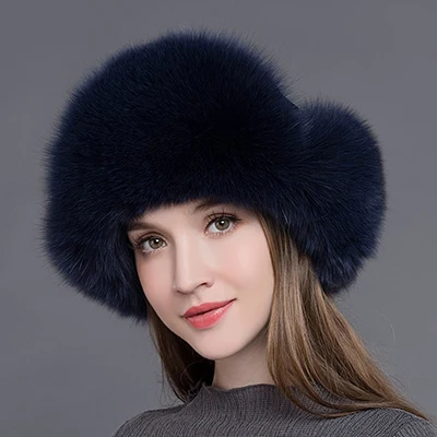 Blue Magier, женские меховые шапки, натуральный мех енота и лисы, русская ушанка, зимние теплые уши, модные шапки-Бомберы, Новое поступление, MZW009 - Цвет: Blue