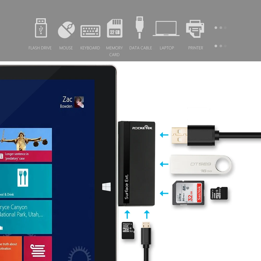 Игровая мышь Rocketek usb 3,0 мульти концентратор usb 5 в 1 устройство чтения карт памяти Адаптер для SD/TF micro SD Microfoft Surface Pro 3/4/5/6 ноутбук компьютер