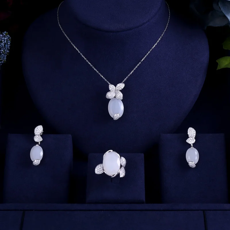 Новый micro pave Установка фианит белый камень Листья shaped колье серьги кольцо браслет