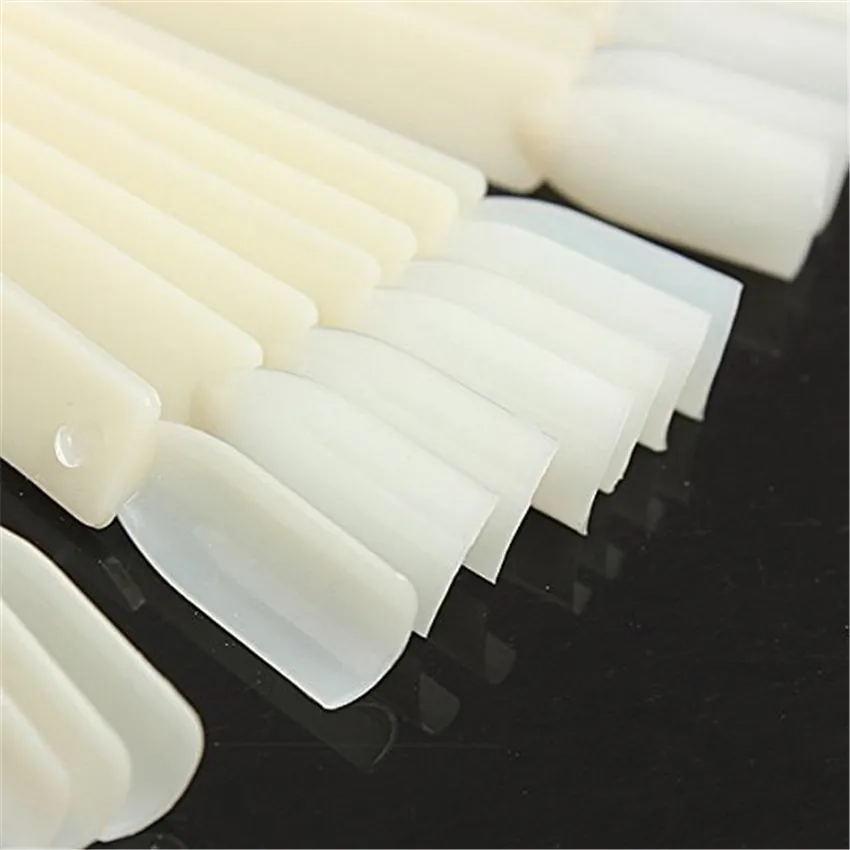 50 Natural Acrylic False Tip Sticks with Metal Ring Holders Fan-Shaped Nail Art Display Chart Practice Tips Tool - |