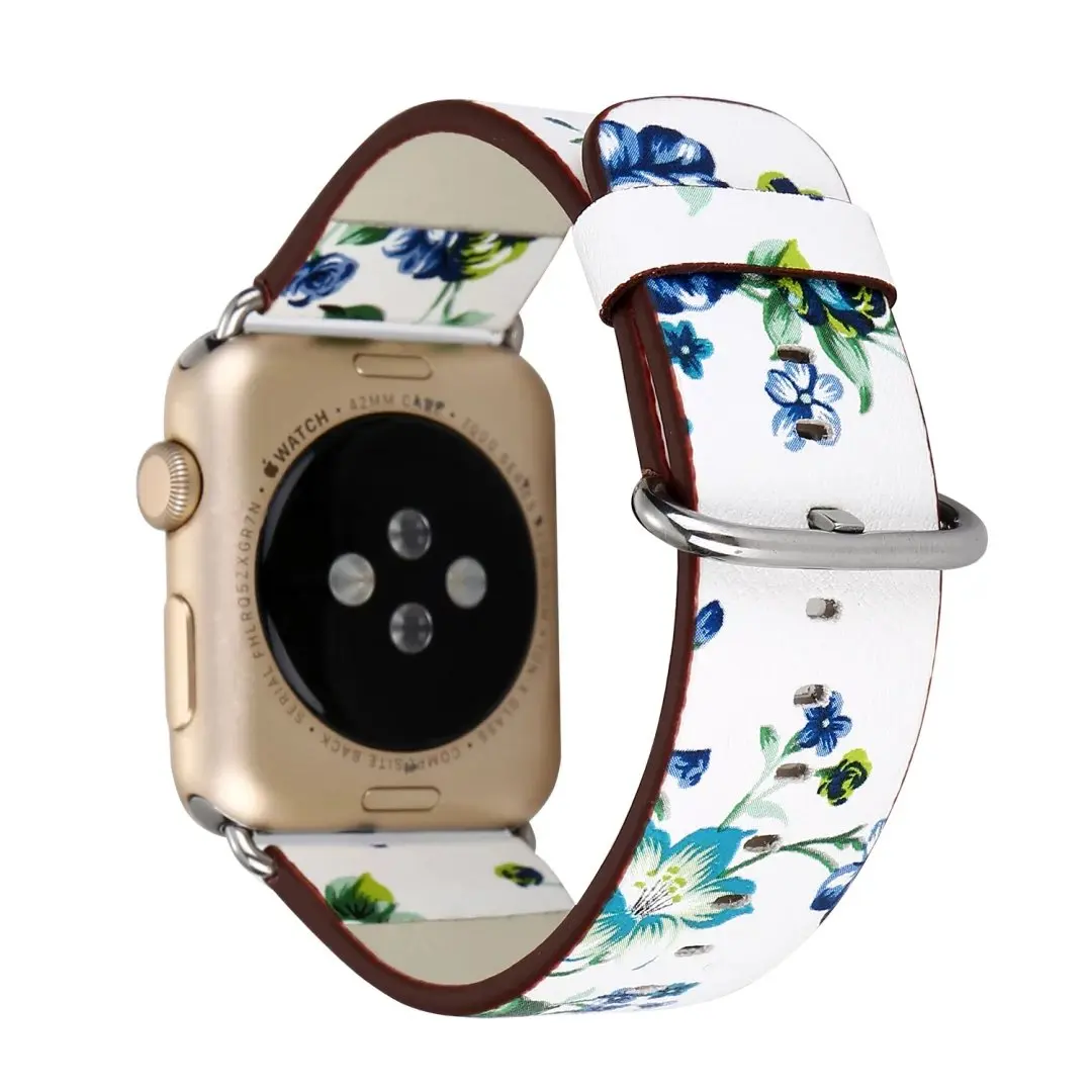 Ремешок кожаный в британском стиле с цветами для Apple Watch браслет iWatch 5 4 3 2 1