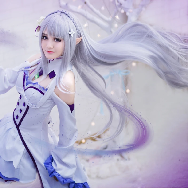 Парики для косплея Re:Zero Emilia Satella жизнь в другом мире от нуля 100 см седые длинные