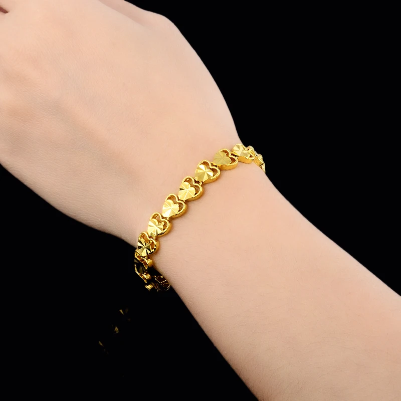 Оптовая продажа браслет-цепочка из чистого золота с звеньями в форме сердца 7 мм