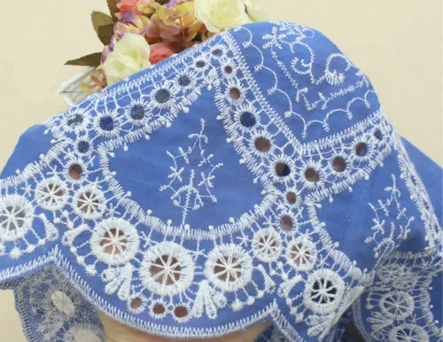 Light blue Cotton Cloth Lace Fabric Positioning Bilateral Embroidery 138CM DIY Fabric Baby Clothes Skirt Home Textile Accessories - Цвет: Light blue