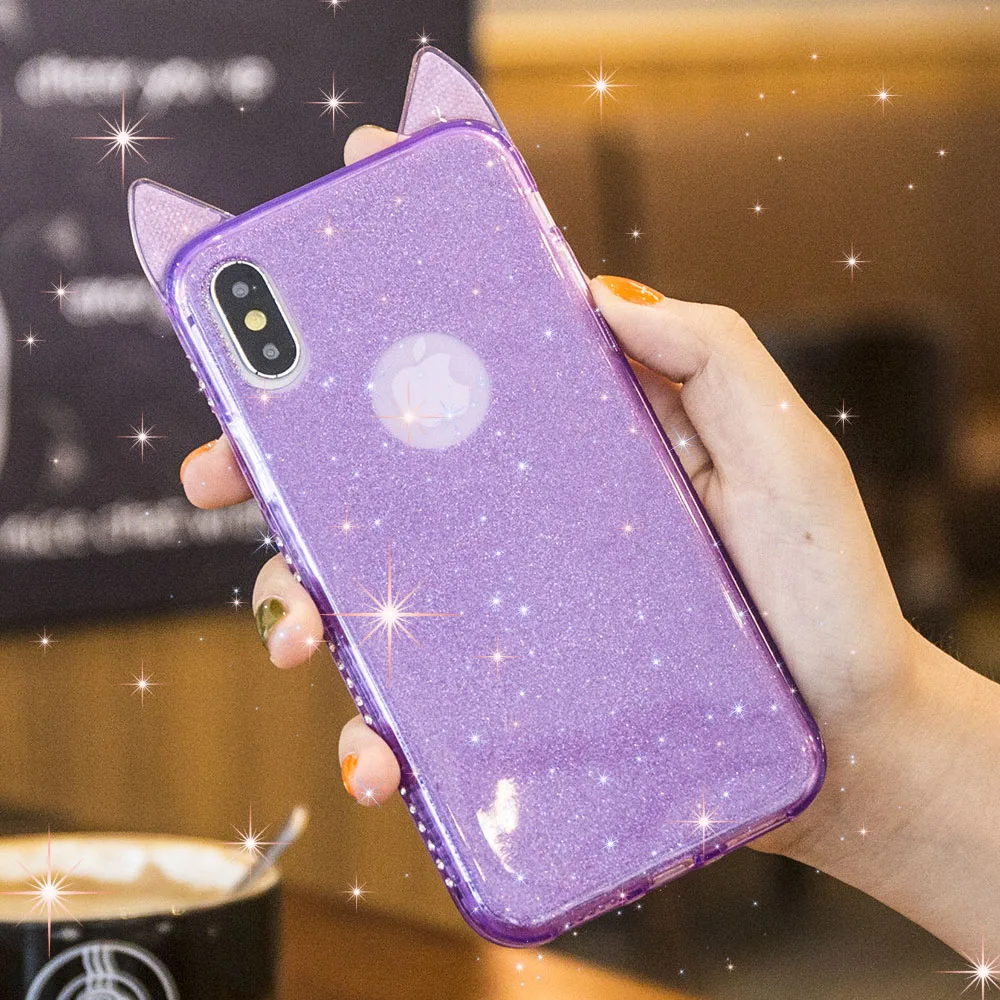 Ascromy шикарные милые кошачьи уши для iphone X XR XS блестящий чехол со стразами