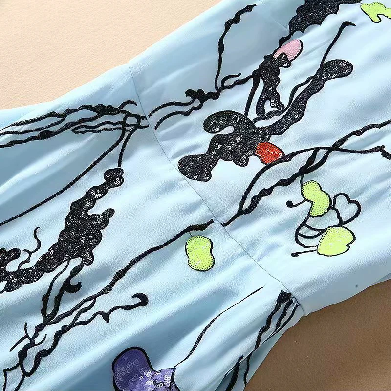 Женское платье без рукавов с блестками модное облегающее небесно-голубого цвета