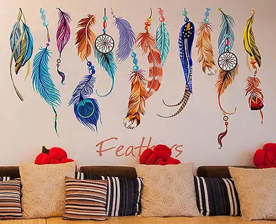 Классическая креативная Настенная Наклейка Ловец снов с перьями художественная