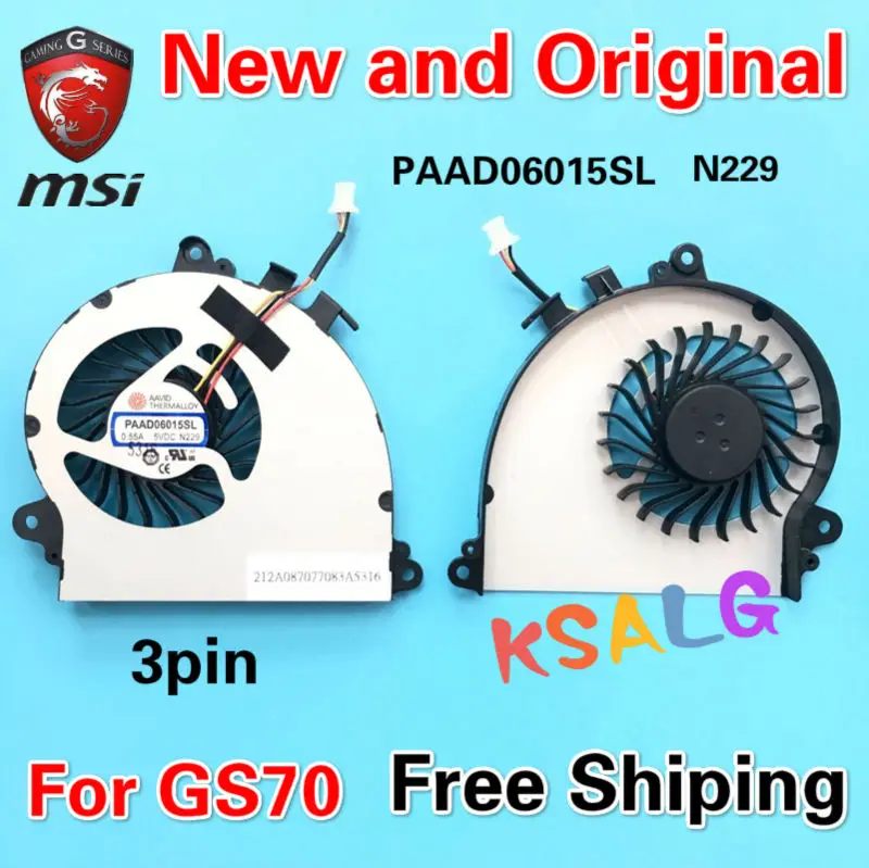 Original Laptop CPU Cooling Fan fit For MSI GS70 GS72 MS-1771 MS-1773 notebook PAAD06015SL-N184 -N229 Cooler 5VDC 0.55A 3pin | Компьютеры