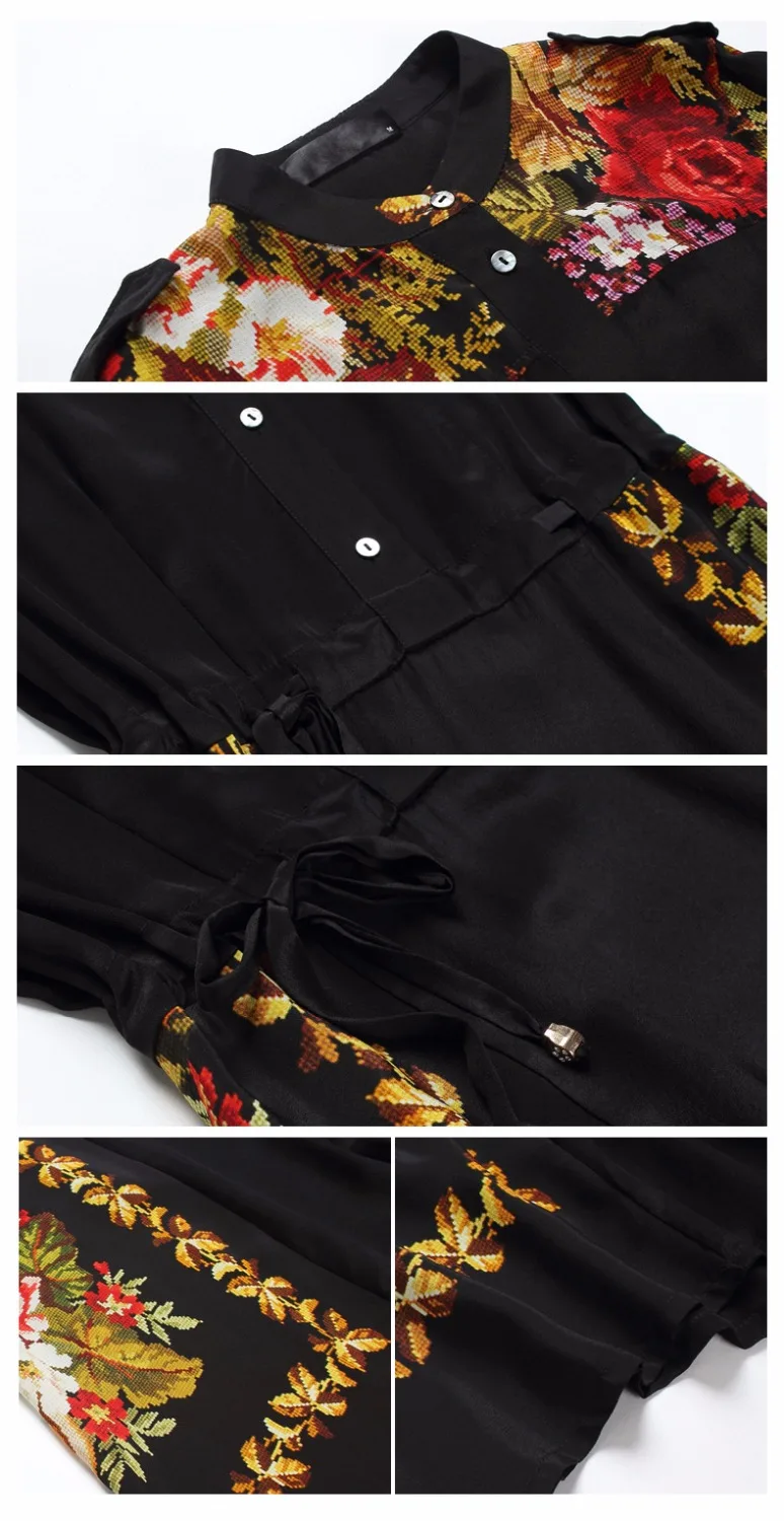 2018 summer new style women's clothing European and American back ancient printing heavy silk blouse mulberry |