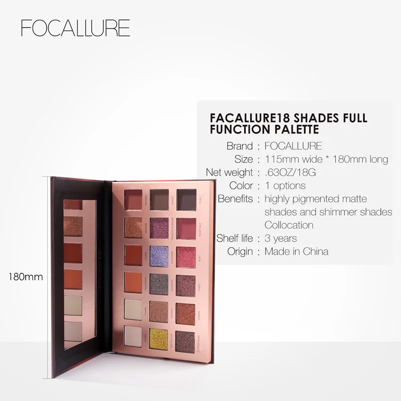 FOCALLURE 18 цветов блестящие тени для век высоко пигмент легко носить Мерцающая