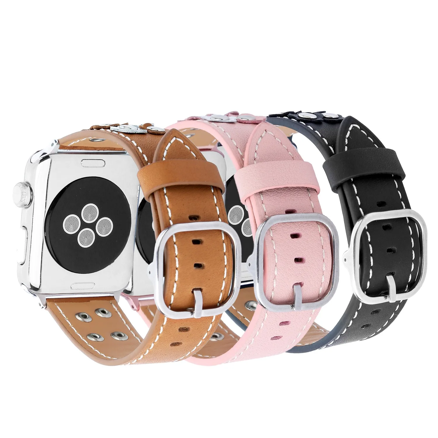 Ремешок из натуральной кожи с заклепками для Apple Watch Band Series 3 2 1|Ремешки часов| |