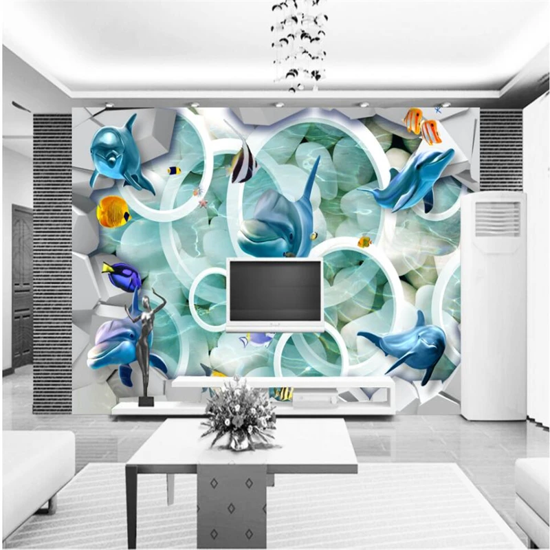 Beibehang белые гальки 3D дельфины Стерео ТВ диван фоновая стена на заказ большие