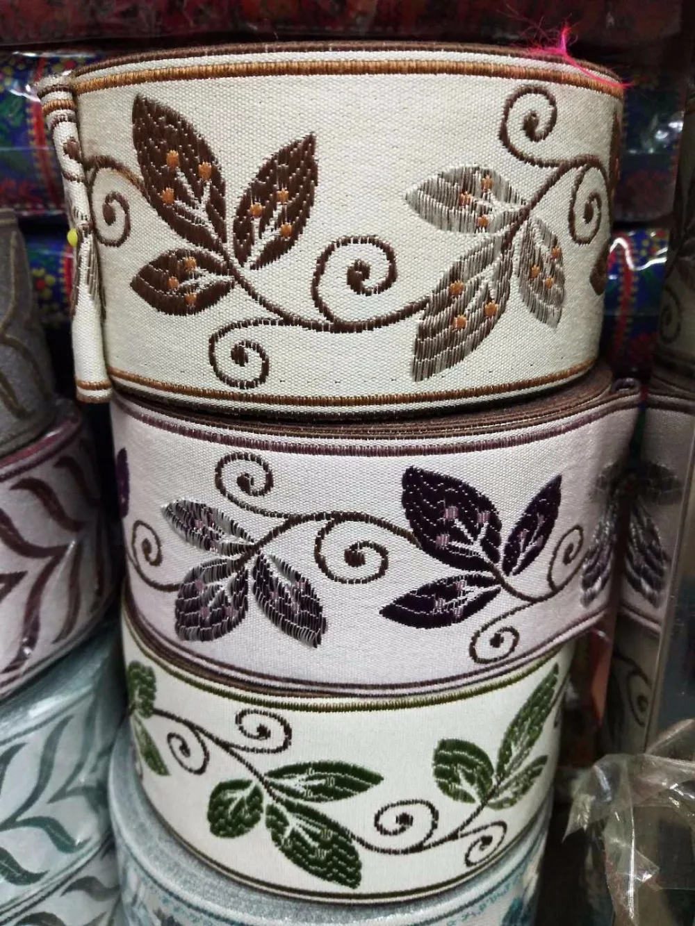 

5yards/lot wide 6cm Woven Jacquard Ribbon leaves design clothing accessory LS-418