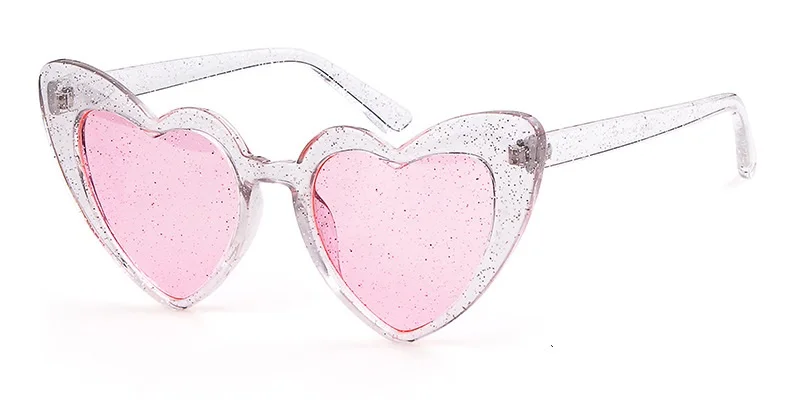 clear pink Новинка, модные женские солнцезащитные очки с сердечком, блестящие линзы, яркие цветные очки, Классическая кристальная оправа Kurt Cobain UV400 - Цвет линз: clear pink