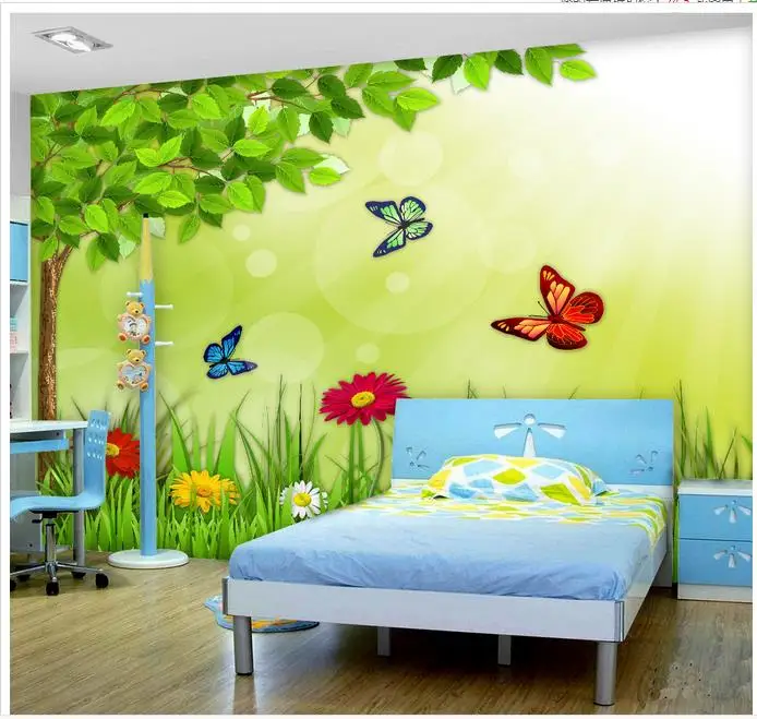 Пользовательские 3d обои фрески настенная бумага зеленый лес цветок бабочка