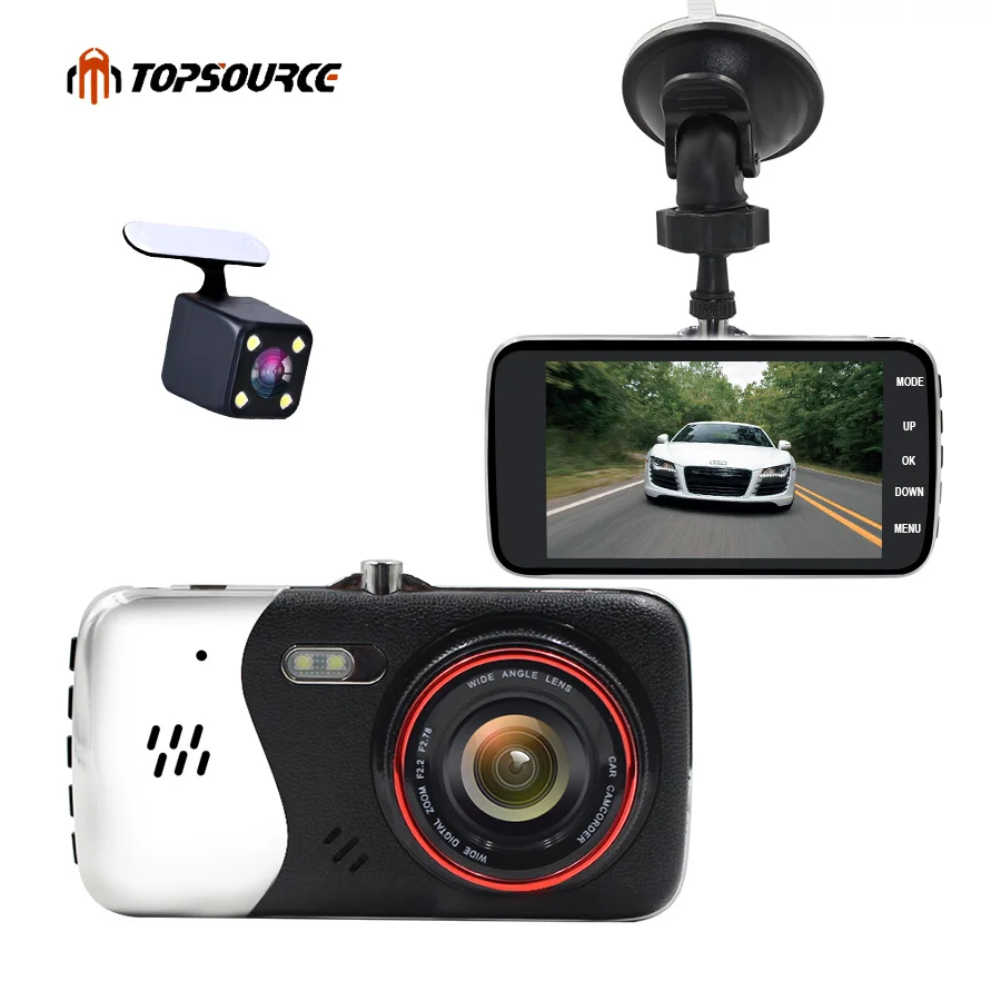 Topsource 4 &quotАвтомобильный видеорегистратор Камера Двойной объектив Full HD 1080 P с