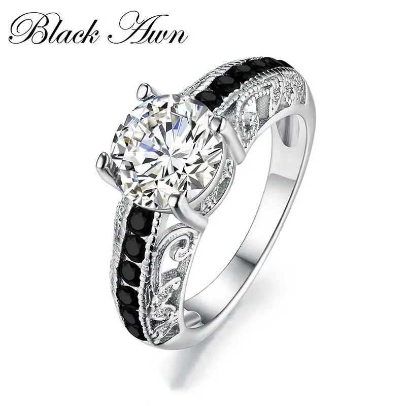 BLACK AWN   New Bijoux High Quality 925 Sterling Silver Fine Jewelry Trendy Wedding Rings for Women Engagement  C092