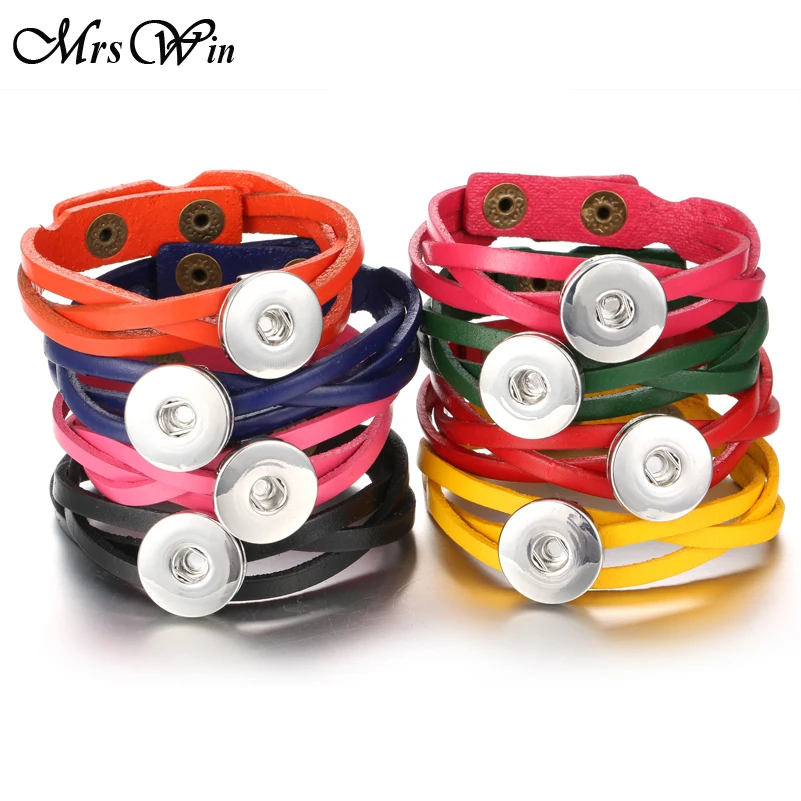

10Pcs/lot Mrs Win Snap Jewelry buttons Briaded Black leather Snap bracelet for Women Handmade Snap bracelets