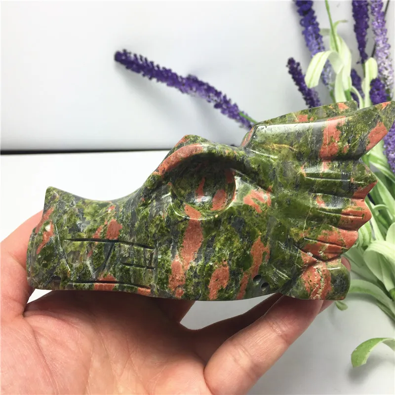 Large Natural Green Nakite Crystal Dragon Head Skull Hand Carved Gemstone Reiki Healing Chakra Stone Home Decoration | Дом и сад