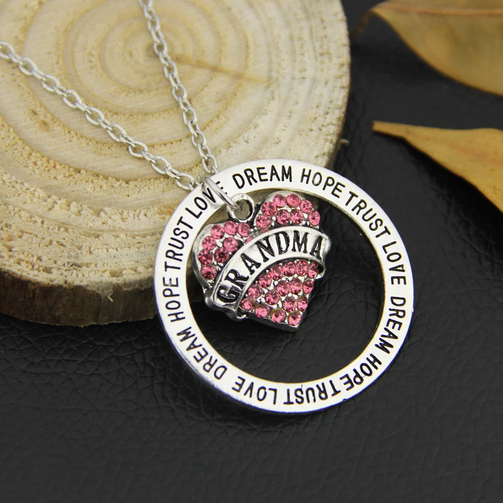 Бабушка Серебряный аннулус розовое сердце доверие любовь МЕЧТА НАДЕЖДА цепочки