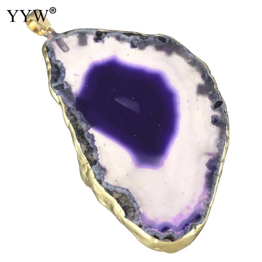 purple YYW Подвески с натуральным ониксом, разноцветный кусочек, необычный натуральный агат, хрустальный камень, кварц, подвеска, сделай сам, подходящие ожерелья - Окраска металла: purple