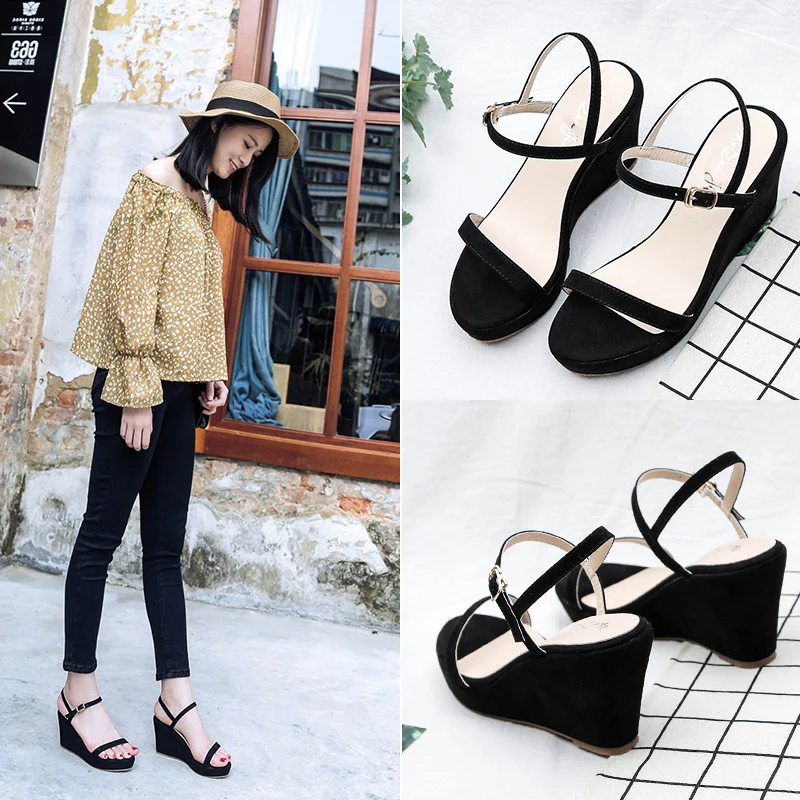 Женские босоножки на танкетке 8 см сандалии толстой подошве обувь высоком