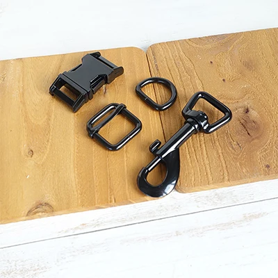 metal buckle+adjust buckle+D ring+metal dog clasp/set)quick-release buckle customized personal details diy pet supplies - Цвет: Black