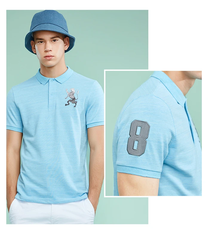 Giordano поло мужское футболка Polo slim fit с короткими рукавами с принтом победоносного льва на груди футболка поло мужская