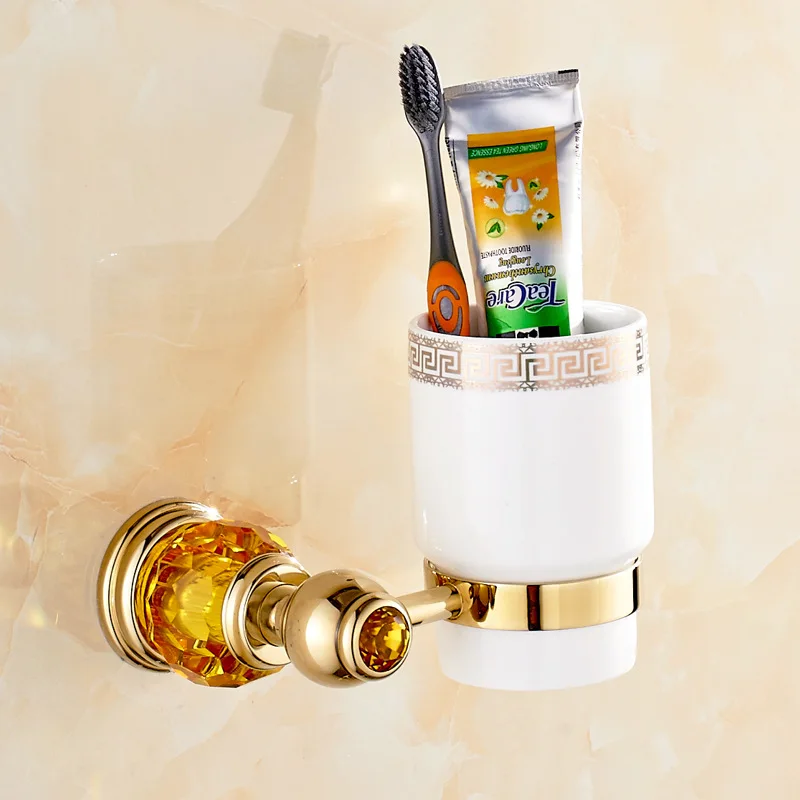 Золото Твердой Латуни Кристалл Европейский Кубок Зубная Щетка Держатель