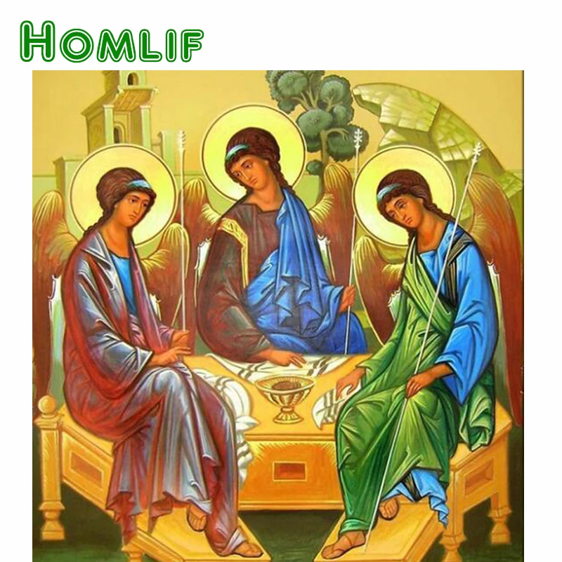 HOMLIF 3d 5D алмазная вышивка иконы святая троица живопись крестом мозаика картина