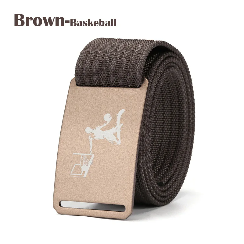 Brown Basketball Роскошный ремень мужской холщовый нейлоновый ремень в стиле милитари Дизайнерские повседневные однотонные Canvsa поясной ремень алюминиевая металлическая пряжка коричневый цвет 100To160CM - Цвет: Brown Basketball
